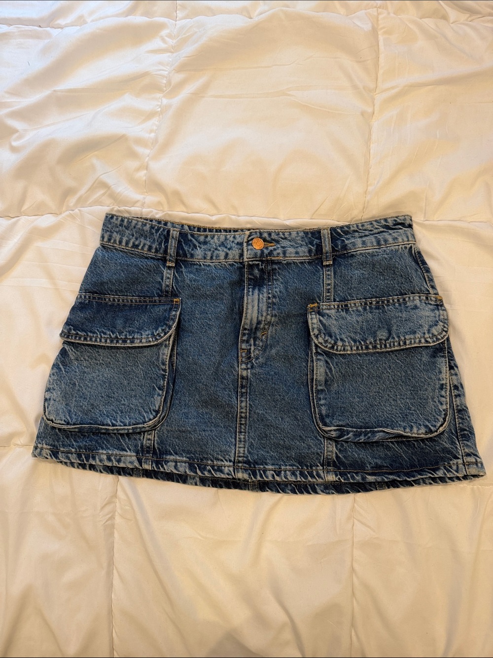 Pocket-Front Blue Denim Mini Skirt